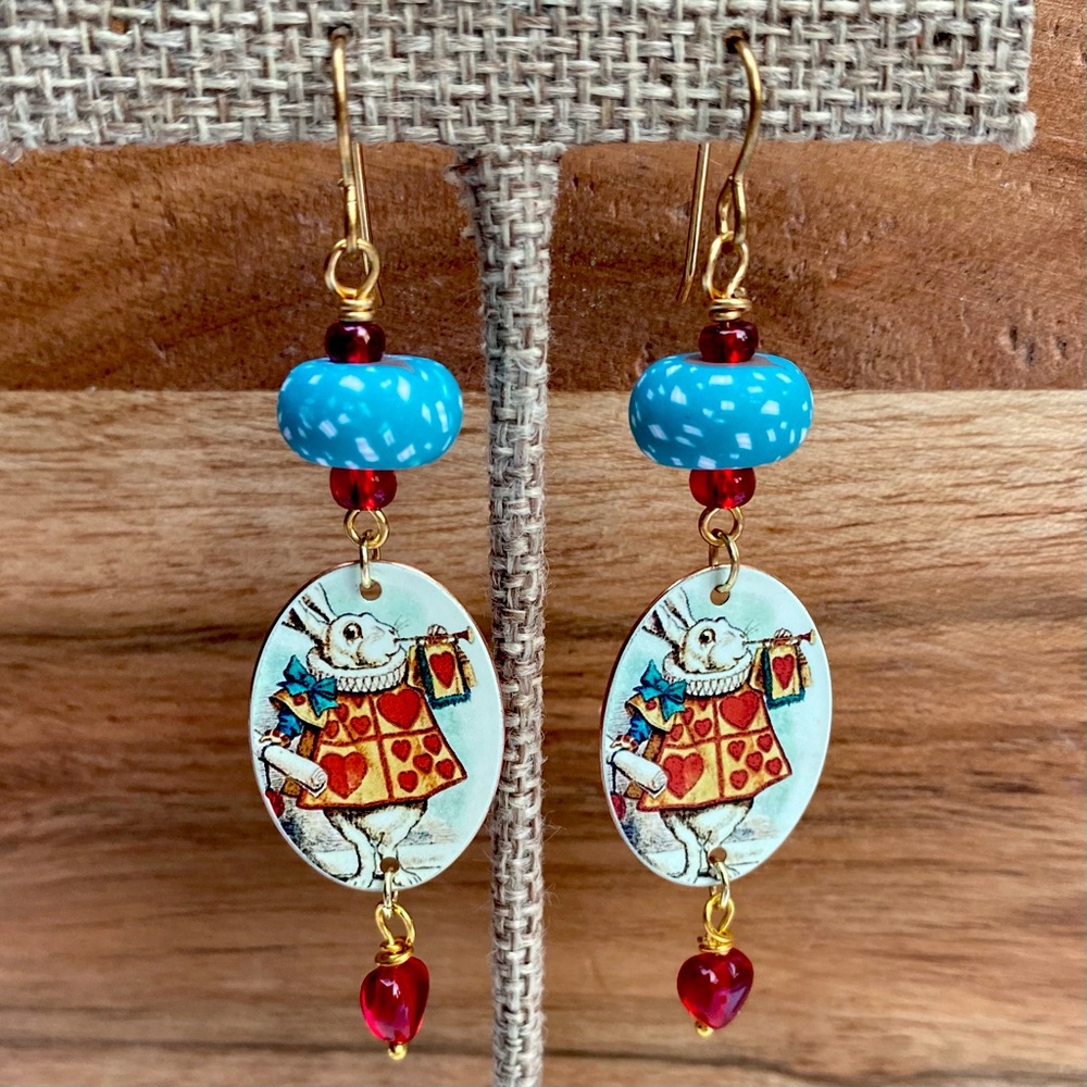 Alice In Wonderland White Rabbit Earrings - Picture 3 of 5